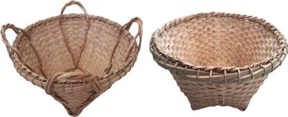 Das Departmental Store Two Big Size (16 Inch) Storage & Heavy Load Carrying Bamboo Fruit & Vegetable Basket