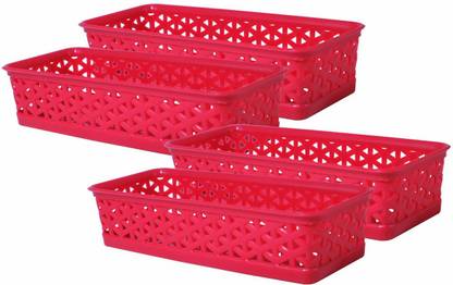 Wonder Plastic Alexa 9 Multipurpose Tokri, for Home/Kitchen/Office, 4 Pcs,Red Color Plastic Fruit & Vegetable Basket
