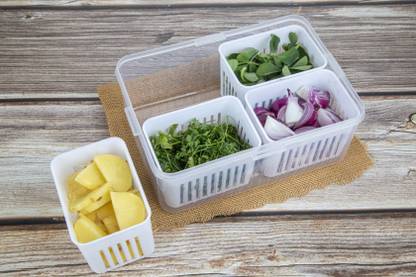 Cracle Fabulous Fridge Vegetable Storage Box with Drainer Box Plastic Fruit & Vegetable Basket