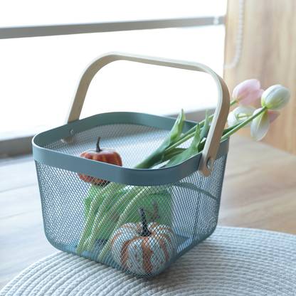 KUBER INDUSTRIES Metal Wire Basket With Handle|Storage Basket|Mesh Open Storage Bin|Blue Iron Fruit & Vegetable Basket