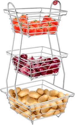UNIFY 3 Tier Fruit Basket For Dining Table - Fruit Bowl, Stand For Kitchen Stainless Steel Fruit & Vegetable Basket