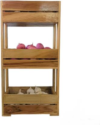 TEAKWOODKART Teakwood make 3 Tired Vegetables/Fruits basket/Stand/Rack KR018 Wooden Fruit & Vegetable Basket