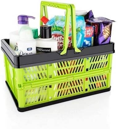shiv ent Folding Shopping Portable Storage Basket Multicolor, Large Plastic Fruit & Vegetable Basket