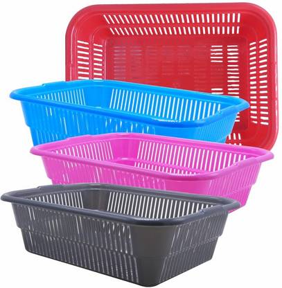 Wonder Plastic Prime Natasha 1013 Multipurpose Basket, Set of 4 Pc, 4 Ltr, Red Blue Pink Grey Plastic Fruit & Vegetable Basket