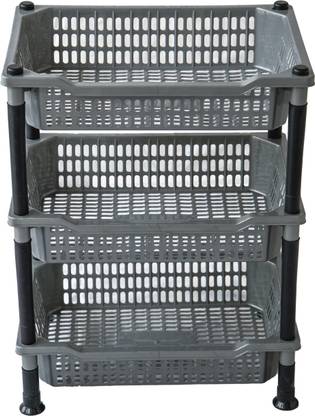 ADA Popular 3 Layer Plastic Portable Modern Fruit & Vegetable Basket Plastic, Iron Kitchen Trolley