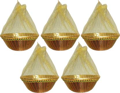 HETADHYA MULTI USE Ro. golden Hamper Basket with Net , SIZE :- 9" X 3" ( PACK OF 5) Paper Fruit & Vegetable Basket