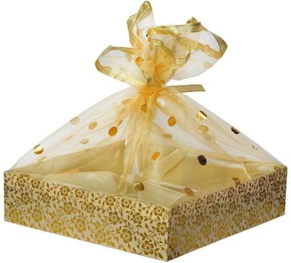 LINE 'N' CURVES Gift Basket Hamper Empty Large | Gift Wrap Hamper Basket with Net, Pack of 1 Wooden Fruit & Vegetable Basket