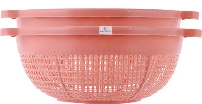 KUBER INDUSTRIES Baskets for Fruits and Vegetables, Multipurpose and Handy Storage Basket Unbreakable Round Plastic Basket (Peach)Pack of 2)-25_F_KUBMART15155 Plastic Fruit & Vegetable Basket