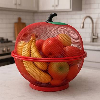KEFTRIAX Fruit&Vegetable Basket With Net Cover Apple Shape Fruits Vegetables Basket Iron Fruit & Vegetable Basket