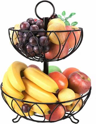 E C Creation 2- Tier Fruit Basket Stand for Storing & Organizing Vegetables, Eggs Steel Fruit & Vegetable Basket