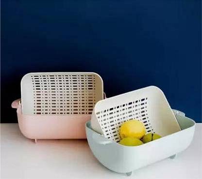 MINASON MALL M_DOUBLE LAYER MULTI-FUNCTION SINK STRAINER FRUIT VEGITABLE WASHING BOWL-16J23D Plastic Fruit & Vegetable Basket