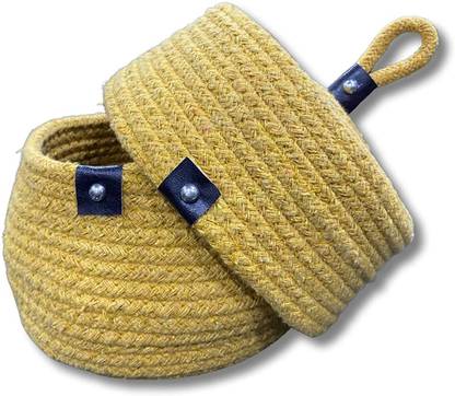 GILLY BILLY Jute Jute Vanity Basket with Lid (Yellow) Storage Basket