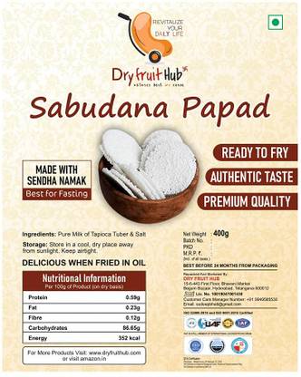 Dry Fruit Hub Sabudana Papad Plain 400gms (Gluten-Free & Upwas-Friendly Tapioca Papads) Sabudana Papad