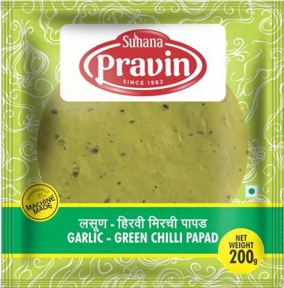 SUHANA Garlic Green Chilli Machine Made 200g Pouch Masala Papad (Pack of 5)