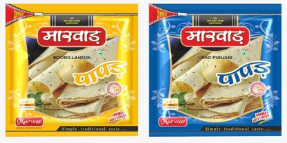 Marwar Papad Combo-Moong Lahsun & Urad Punjabi -Zipper Pack(400 GM Each)-7 Inch Size Masala Papad (Pack of 2)