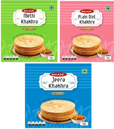balasa Methi Khakhra + Plain Khakhra + Jeera Khakhra (180g Each) Combo Pack of 3 Fryums (Pack of 3)