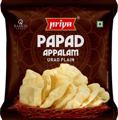 Priya Urad Dal Papad - Plain, 100g , 20 No's In Each Pack ,4-Inch Papad I (Pack of 4)