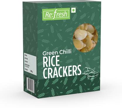 Refresh Green Chilli Rice Crackers | Khichiya | Spicy and tasty | Pack of 2 (Pack of 2)
