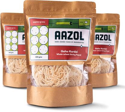Aazol Whole Wheat String Papad: Gahu Kurdai Fryums (Pack of 3)
