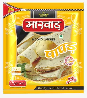 Marwar Moong dal Lahsun Papad (Handmade, Medium Spicy & Garlic Flavor) 800g Zipper Pack Masala Papad