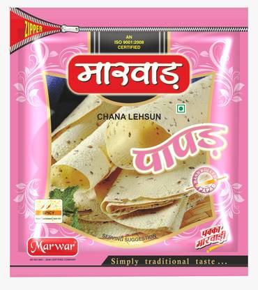 Marwar Papad Chana Lahsun (Handmade, Medium Spicy & Rajasthani Flavor) 400g Masala Papad