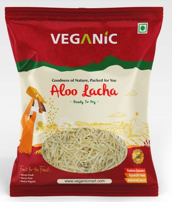 Veganic Aloo Lacha Ready to Fry | Dry Potato Sticks | Crunchy & Tasty Plain Aalu Lachha | Healthy Potato Wafers | Suitable For fasting | Aloo sev Fryums