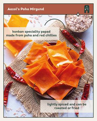 Aazol Poha Mirgund: Spiced Poha Papad Masala Papad (Pack of 3)
