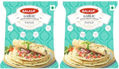 balasa GARLIC WITH GREEN CHILLI 400GMS Papad Masala Papad (Pack of 2)