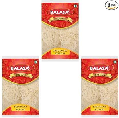 बालसा Sabudana Kurdai 300g, Crispy and Cruncy Ready to Fry Upwas Papad 100g(Pack of 3) 0.3 g