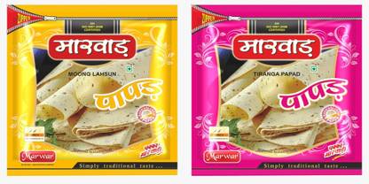 Marwar Papad Combo-Moong Lahsun & Tiranga Papad-Zipper Pack(400 GM Each)-7 Inch Size Masala Papad (Pack of 2)