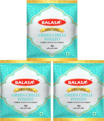 balasa GREEN CHILLI POTATO 400GMS Papad x 3 Packets Masala Papad (Pack of 3)