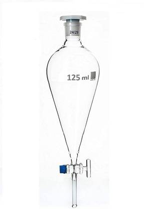 Rawal 3.3 Separating Funnel Pear Shape With Teflon & Inter Changeable Stopper-125ml Borosilicate Glass Funnel