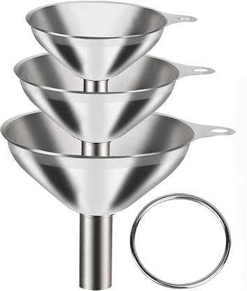 Linist Set of 3 Stainless Steel Funnels with Long Handle Stainless Steel Funnel Set