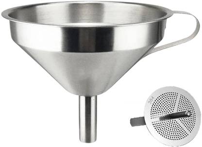 TCKW Multipurpose Stainless Steel Funnel with Detachable Strainer – 11 CM, Stainless Steel Funnel Set