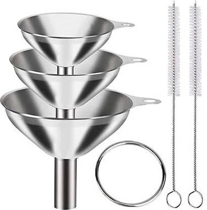 KUMIJASHI 3pcs Stainless Steel Long Handle Funnel Set Stainless Steel Funnel
