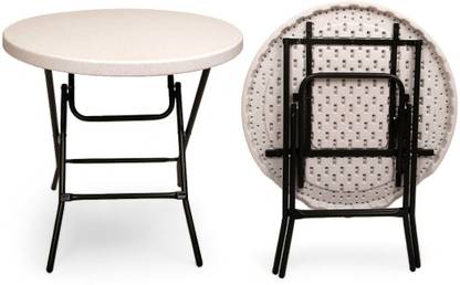 WONDERPLAST Cherry Centre Foldable Multipurpose Table with Plastic Top Cafe/Coffee Use White Table Legs