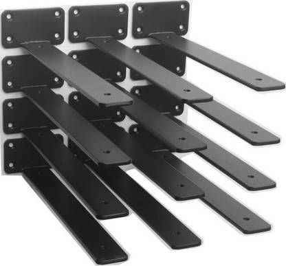 CARTVILLA 4 Pack - 11 inch Black Metal Hidden L Shelf Bracket Iron Shelf Brackets, Rack Side Fitting