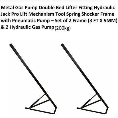 Sanjari Gas Pump Double Bed Lifter Fitting Hydraulic Jack Pro Lift Mechanism Tool Spring Shocker Frame with Pneumatic Pump – Set of 2 Frame (3 FT X 5MM) & 2 Hydraulic Pump (220 KG) Black Gas lift Hydraulic