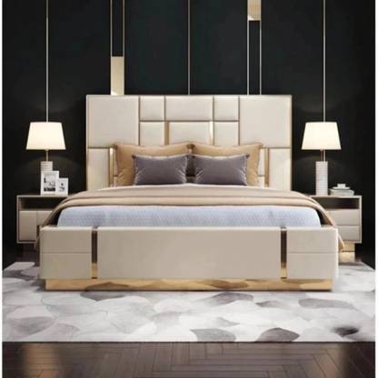 AF Dollar Luxury Bed With Side Tables in Leatherette Without Mettress Bed Legs