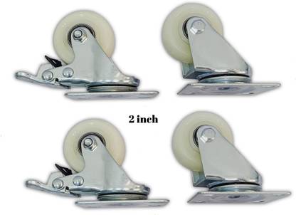 Nisma Engineering 2-inch Nylon PP Castor Wheels (2 Swivel & 2 Break | 360-Degree Rotating) Swivel Furniture Caster