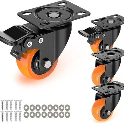 HALSEY 2Pc with break & 2Pc without Break Castor Lock Wheels upto 600Kg, 360 Degree Swivel Furniture Caster
