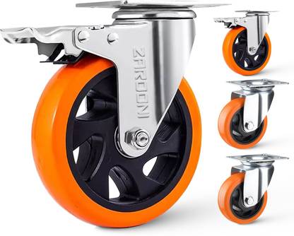 Zarooni 3'' Galvanised orange Swivel Furniture Caster