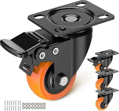 Zarooni Castor Wheels Heavy Duty Furniture Pads Office bed wheels Moving Caster Trolley Braking and Locking Furniture Caster