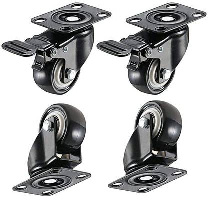 GALAXY ENTERPRISE 1.5" Heavy Duty Caster Wheels Soft PU Swivel Caster (2 with Brakes & 2 Without) Swivel Furniture Caster