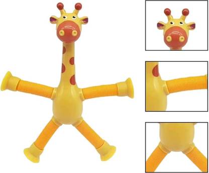 ParshvGroups Telescopic Suction Cup Giraffe Toy, Pop Tubes Fidget Toy, yellow (Pack of 1 ) Shape Changing Stretch Giraffe Toy Gag Toy