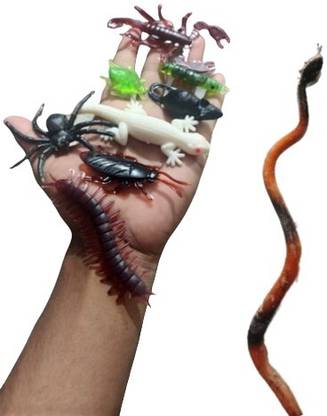 MADDYGROUP Realistic Mini Jungle Insects Figures Set | Fake Prank Insects Collection Set - Snake,Lizard,Cockroach,Caterpillar,Scorpion,Spider,Worms,Beetle,Rat ( Pack of 9) Gag Toy
