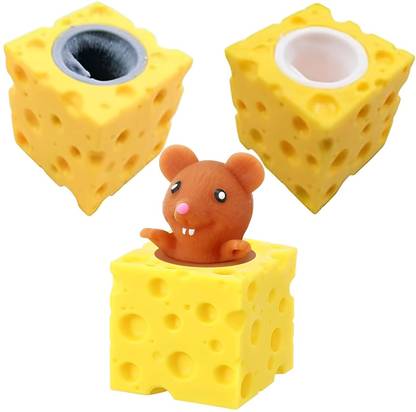 Birthday Popper Mouse in Cheese Squeeze Pops Toys, Set of 3 Squishy Rat Pop Fun Gifts for Kids