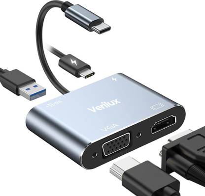 Verilux HDMI Adapter 1 m USB C Hub, 4 in 1 Aluminum Multiport Adapter with 4K@30Hz HD