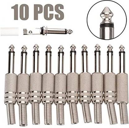WON (Pack of 10) 6.35 mm Stereo Male Metal Pin Mic Pin Connector for Repair 6.5 mm Metal Mic Pin with Golden Tip Mic Connector Pin
