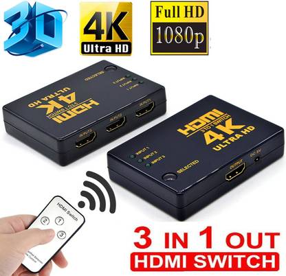 BALRAMA 3 Way HDMI Switch 3x1 with Remote Control 3 Port HDMI Splitter 3 Port IN 1 OUT Gaming Adapter